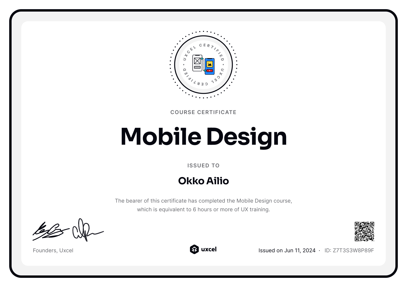 Okko Ailio's certificate